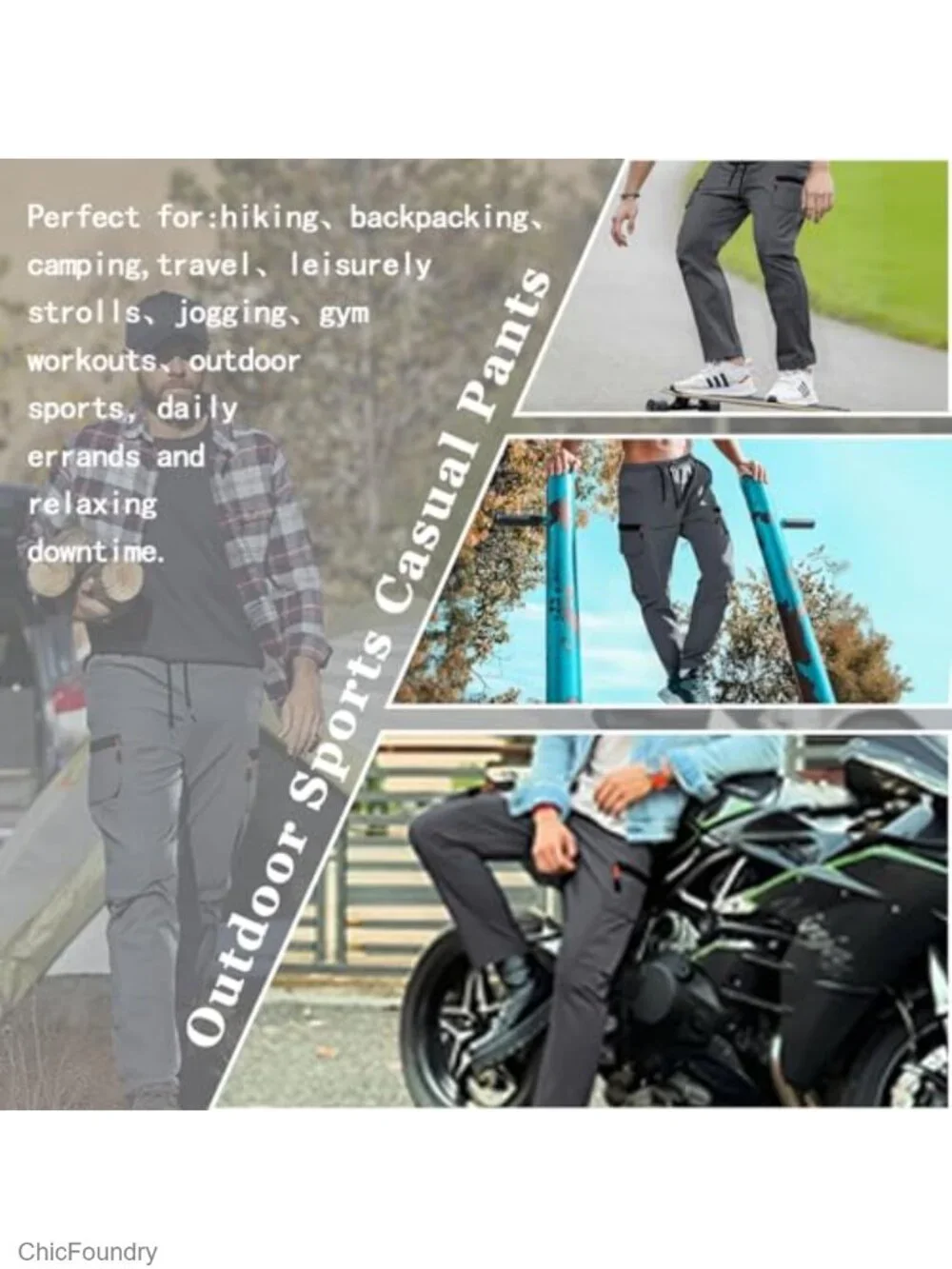 Men's Lightweight Hiking Cargo Pants Quick Dry Joggers Elastic Waist Multiple